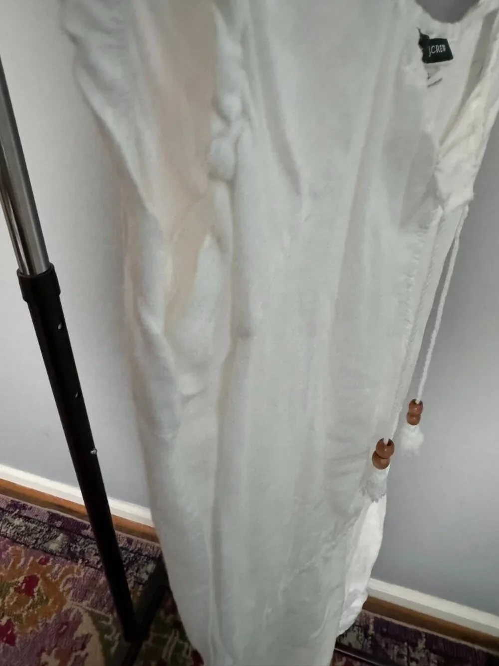 J.Crew White Linen Cotton Boho Peasant Dress Tassel Pockets S